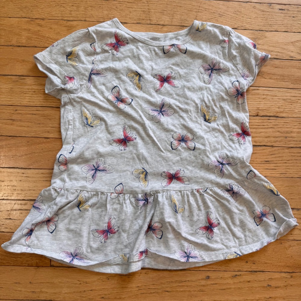 Carters Kid Girls Gray Butterfly Print Peplum Top Short Sleeve Cotton Shirt 12